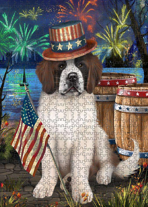 4th of July Independence Day Fireworks Saint Bernard Dog at the Lake Puzzle with Photo Tin PUZL56844
