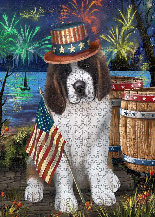 4th of July Independence Day Fireworks Saint Bernard Dog at the Lake Puzzle with Photo Tin PUZL56847