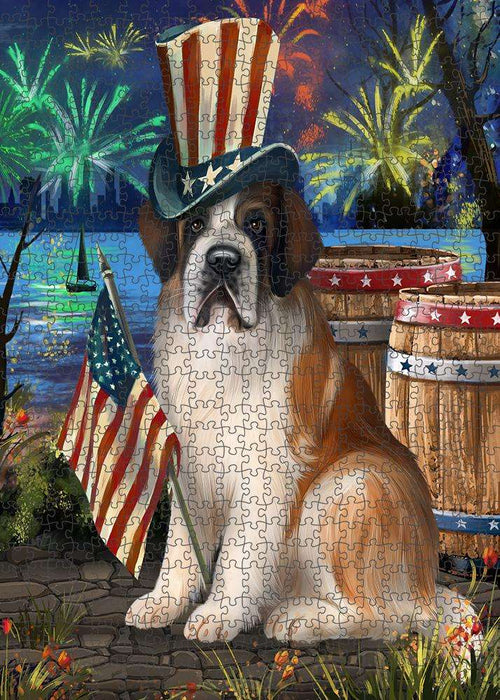4th of July Independence Day Fireworks Saint Bernard Dog at the Lake Puzzle with Photo Tin PUZL56850