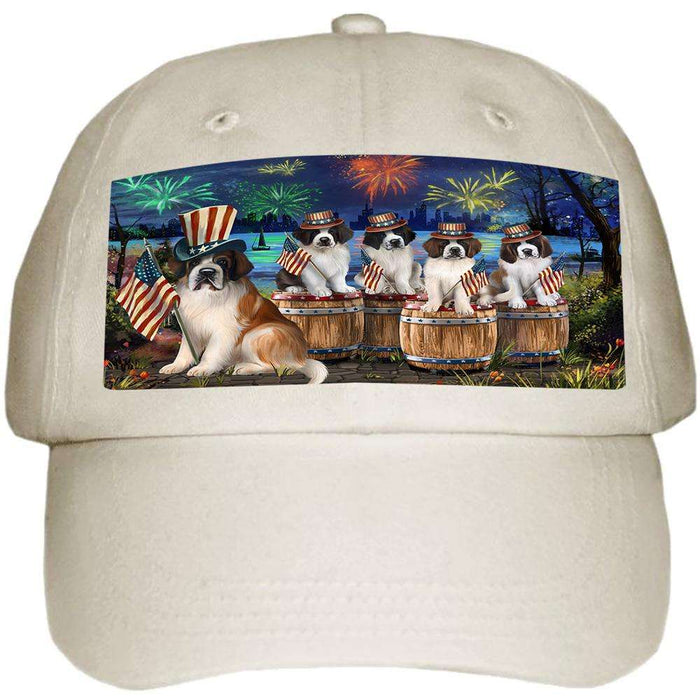 4th of July Independence Day Fireworks Saint Bernards at the Lake Ball Hat Cap HAT56883