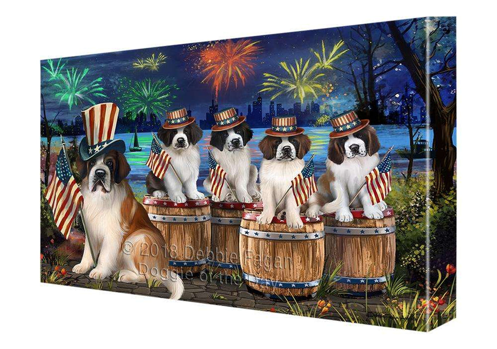4th of July Independence Day Fireworks Saint Bernards at the Lake Canvas Print Wall Art Décor CVS76040