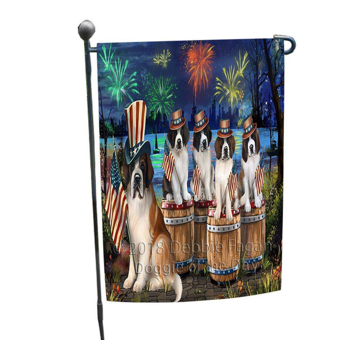 4th of July Independence Day Fireworks Saint Bernards at the Lake Garden Flag GFLG50972