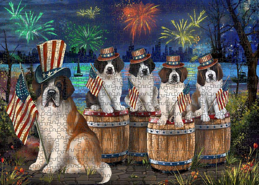 4th of July Independence Day Fireworks Saint Bernards at the Lake Puzzle with Photo Tin PUZL57012