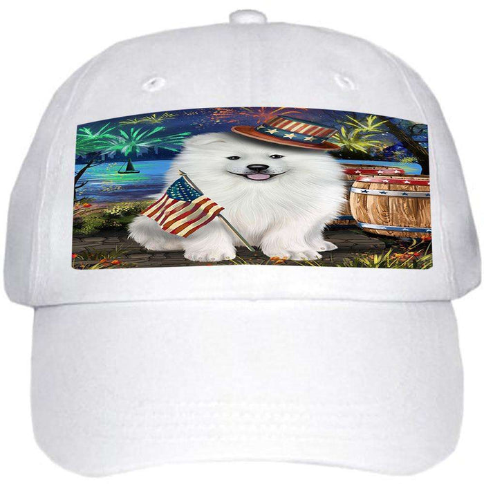 4th of July Independence Day Fireworks Samoyed Dog at the Lake Ball Hat Cap HAT57375