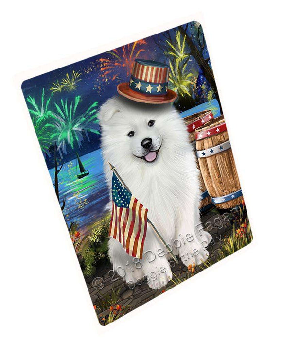 4th of July Independence Day Fireworks Samoyed Dog at the Lake Blanket BLNKT77007