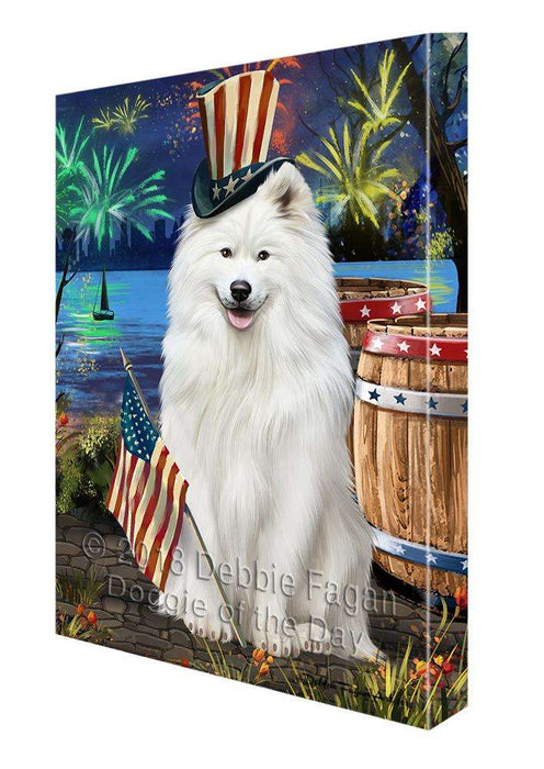4th of July Independence Day Fireworks Samoyed Dog at the Lake Canvas Print Wall Art Décor CVS77507