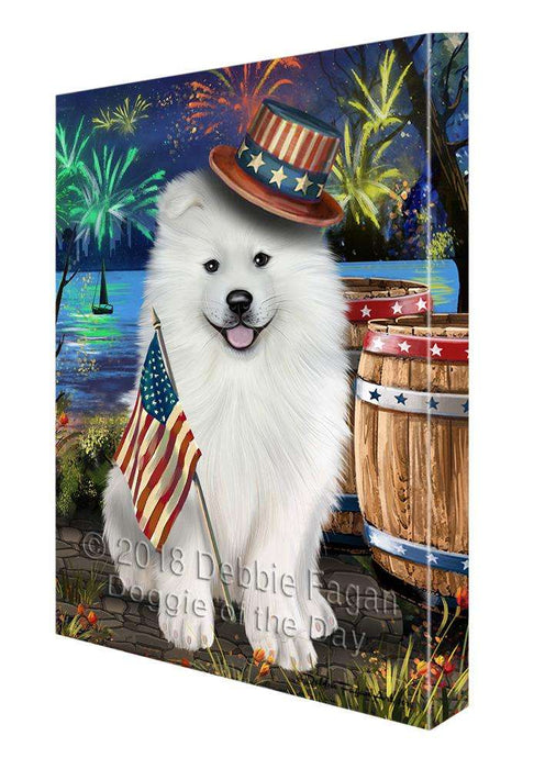 4th of July Independence Day Fireworks Samoyed Dog at the Lake Canvas Print Wall Art Décor CVS77516