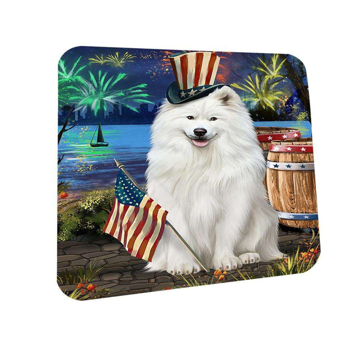 4th of July Independence Day Fireworks Samoyed Dog at the Lake Coasters Set of 4 CST51172