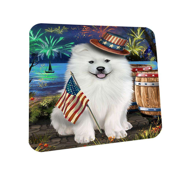 4th of July Independence Day Fireworks Samoyed Dog at the Lake Coasters Set of 4 CST51173