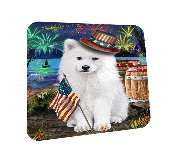 4th of July Independence Day Fireworks Samoyed Dog at the Lake Coasters Set of 4 CST51174