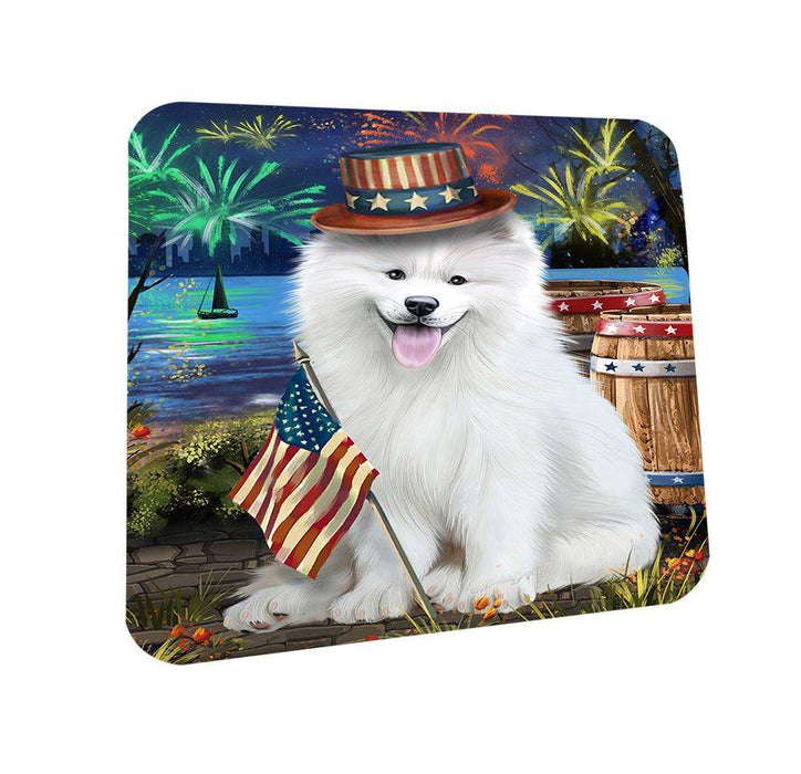 4th of July Independence Day Fireworks Samoyed Dog at the Lake Coasters Set of 4 CST51175