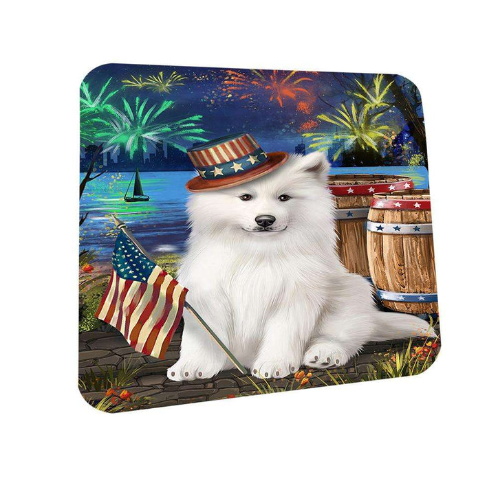 4th of July Independence Day Fireworks Samoyed Dog at the Lake Coasters Set of 4 CST51176