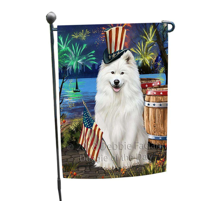 4th of July Independence Day Fireworks Samoyed Dog at the Lake Garden Flag GFLG51135