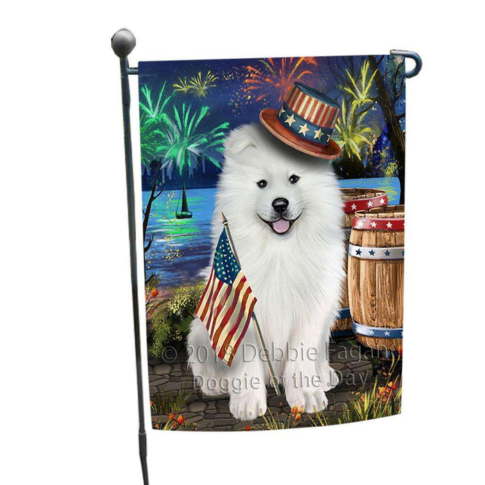 4th of July Independence Day Fireworks Samoyed Dog at the Lake Garden Flag GFLG51136