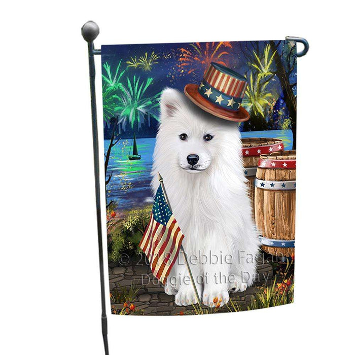 4th of July Independence Day Fireworks Samoyed Dog at the Lake Garden Flag GFLG51137