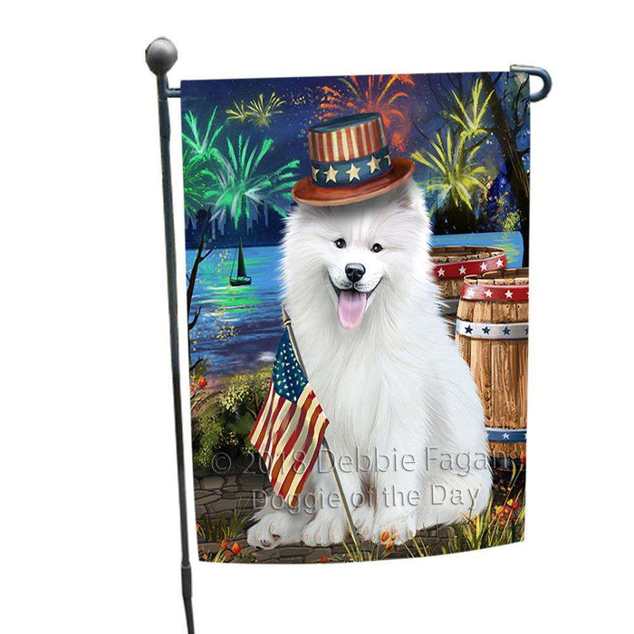 4th of July Independence Day Fireworks Samoyed Dog at the Lake Garden Flag GFLG51138