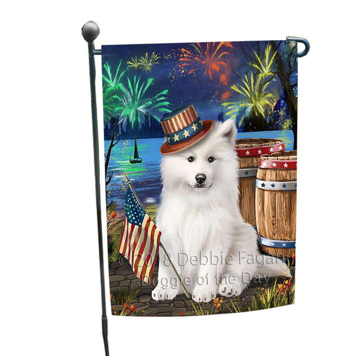 4th of July Independence Day Fireworks Samoyed Dog at the Lake Garden Flag GFLG51139