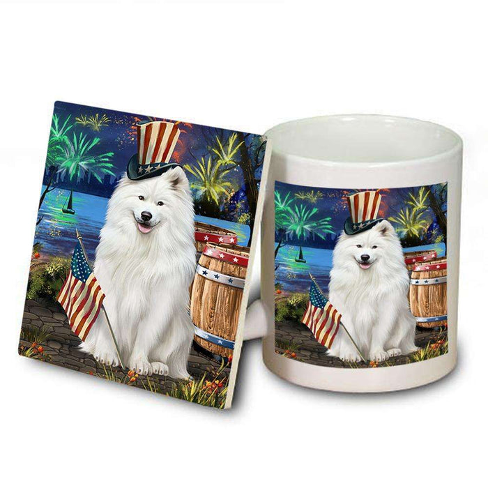 4th of July Independence Day Fireworks Samoyed Dog at the Lake Mug and Coaster Set MUC51205