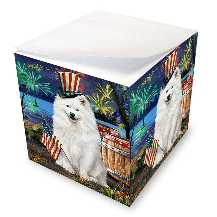 4th of July Independence Day Fireworks Samoyed Dog at the Lake Note Cube NOC51213