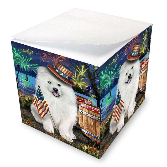 4th of July Independence Day Fireworks Samoyed Dog at the Lake Note Cube NOC51214