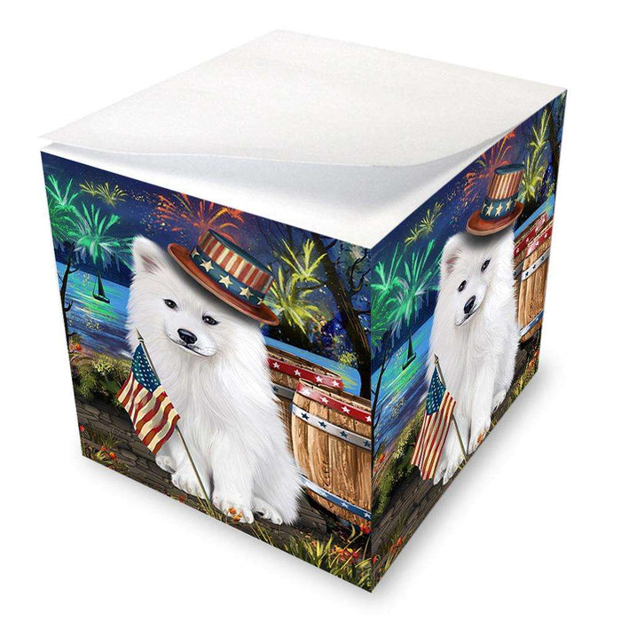 4th of July Independence Day Fireworks Samoyed Dog at the Lake Note Cube NOC51215