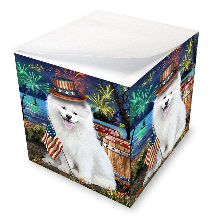 4th of July Independence Day Fireworks Samoyed Dog at the Lake Note Cube NOC51216