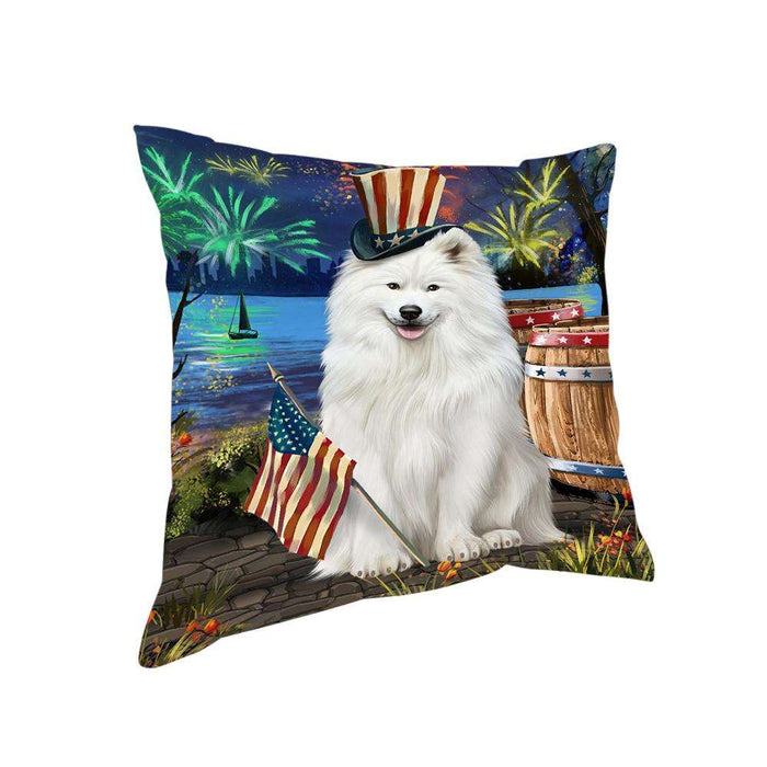 4th of July Independence Day Fireworks Samoyed Dog at the Lake Pillow PIL60916