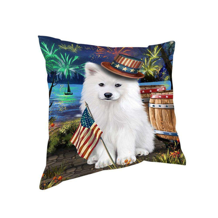4th of July Independence Day Fireworks Samoyed Dog at the Lake Pillow PIL60924