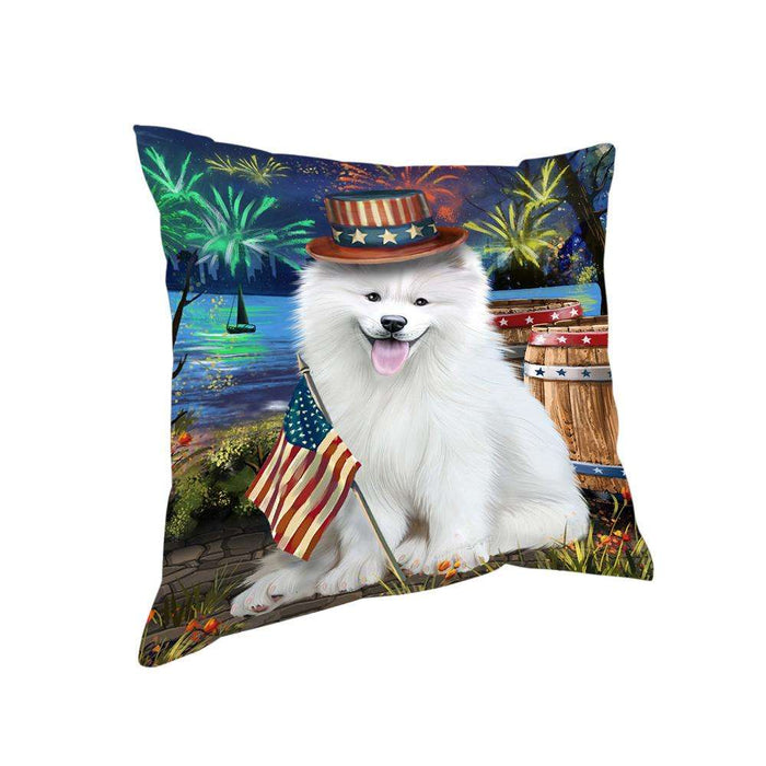 4th of July Independence Day Fireworks Samoyed Dog at the Lake Pillow PIL60928