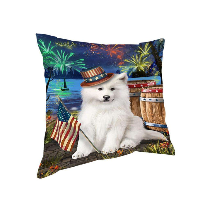 4th of July Independence Day Fireworks Samoyed Dog at the Lake Pillow PIL60932