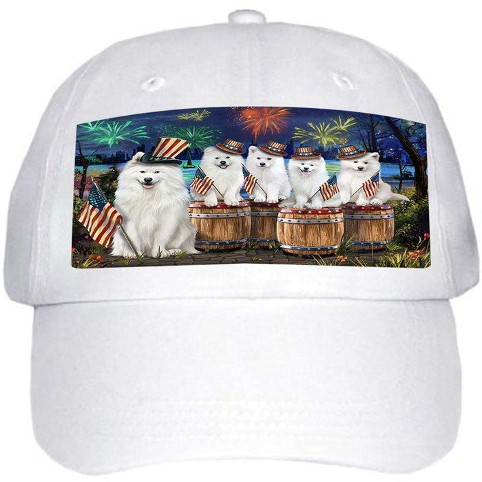 4th of July Independence Day Fireworks Samoyeds at the Lake Ball Hat Cap HAT56886