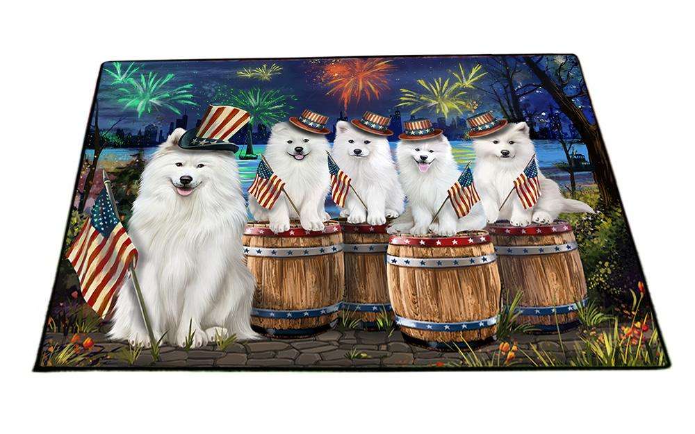 4th of July Independence Day Fireworks Samoyeds at the Lake Floormat FLMS50979