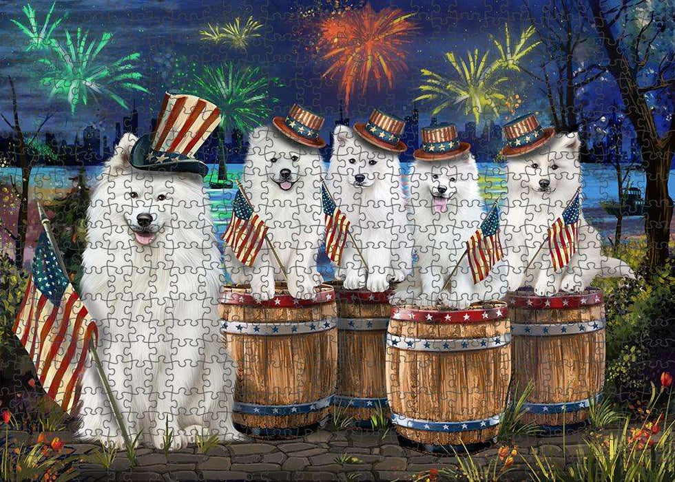 4th of July Independence Day Fireworks Samoyeds at the Lake Puzzle with Photo Tin PUZL57015