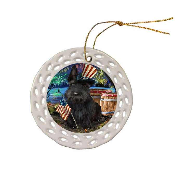 4th of July Independence Day Fireworks Scottish Terrier Dog at the Lake Ceramic Doily Ornament DPOR51218