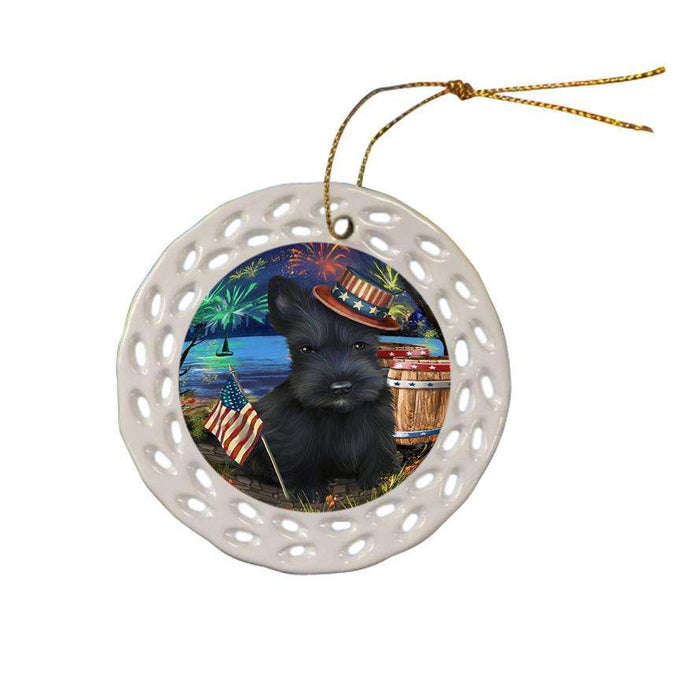 4th of July Independence Day Fireworks Scottish Terrier Dog at the Lake Ceramic Doily Ornament DPOR51219