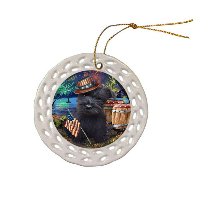 4th of July Independence Day Fireworks Scottish Terrier Dog at the Lake Ceramic Doily Ornament DPOR51220