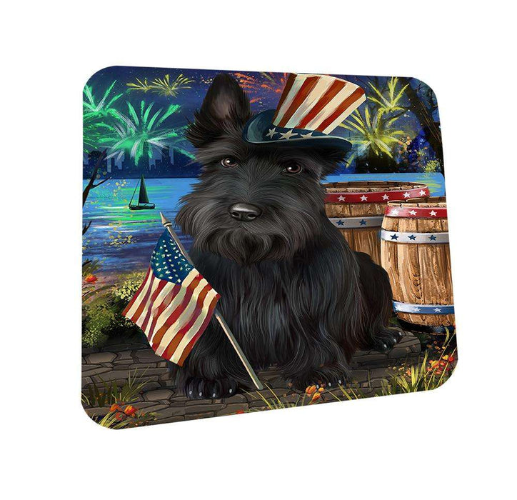 4th of July Independence Day Fireworks Scottish Terrier Dog at the Lake Coasters Set of 4 CST51177