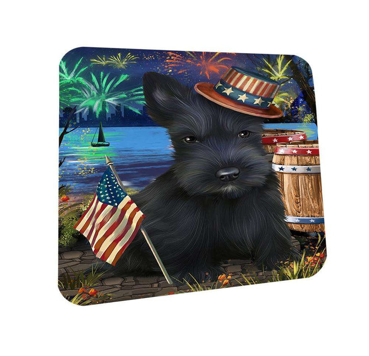 4th of July Independence Day Fireworks Scottish Terrier Dog at the Lake Coasters Set of 4 CST51178