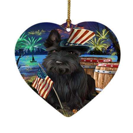 4th of July Independence Day Fireworks Scottish Terrier Dog at the Lake Heart Christmas Ornament HPOR51218