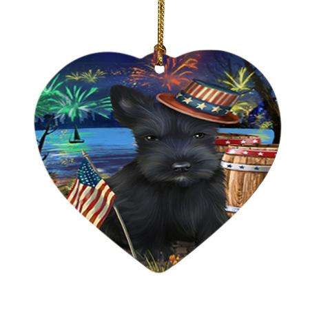 4th of July Independence Day Fireworks Scottish Terrier Dog at the Lake Heart Christmas Ornament HPOR51219