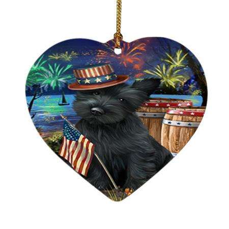 4th of July Independence Day Fireworks Scottish Terrier Dog at the Lake Heart Christmas Ornament HPOR51222