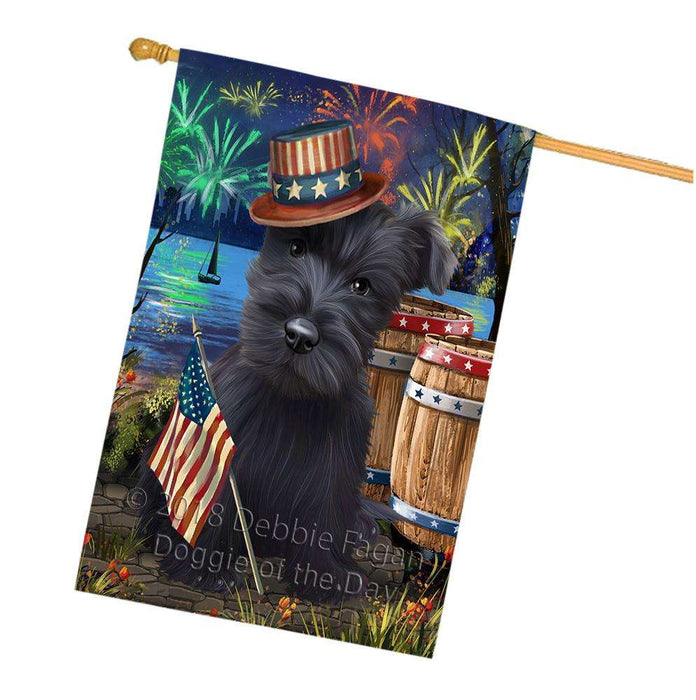 4th of July Independence Day Fireworks Scottish Terrier Dog at the Lake House Flag FLG51278