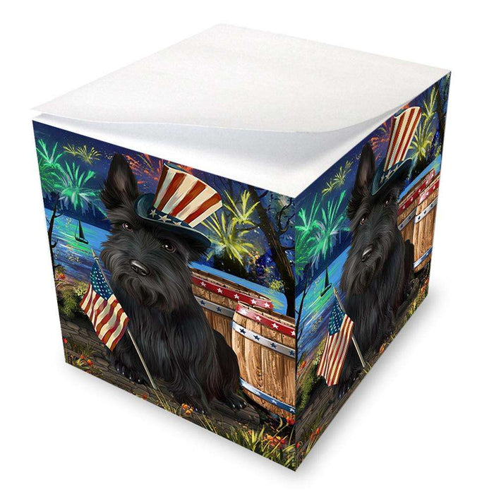 4th of July Independence Day Fireworks Scottish Terrier Dog at the Lake Note Cube NOC51218