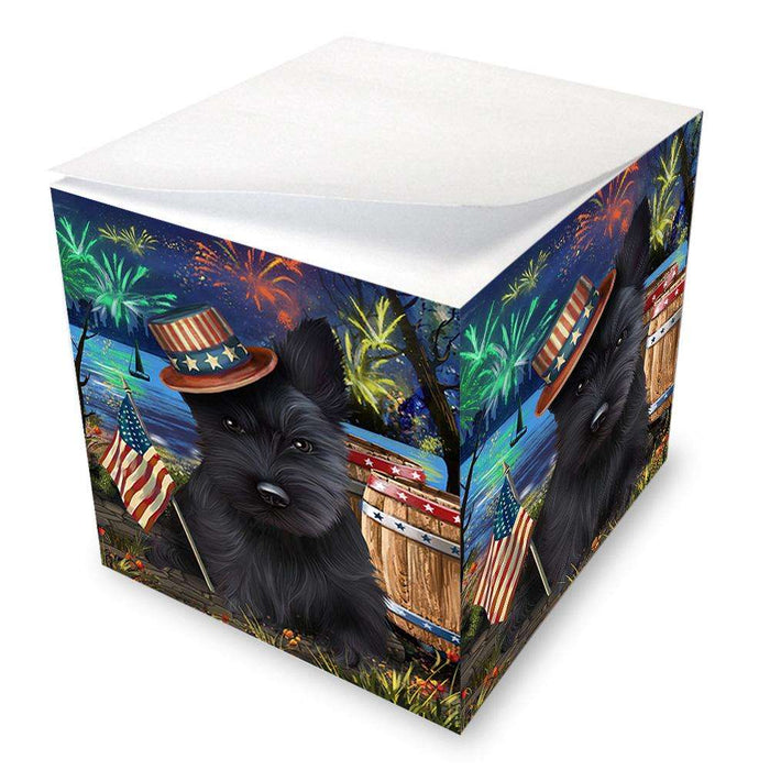 4th of July Independence Day Fireworks Scottish Terrier Dog at the Lake Note Cube NOC51221