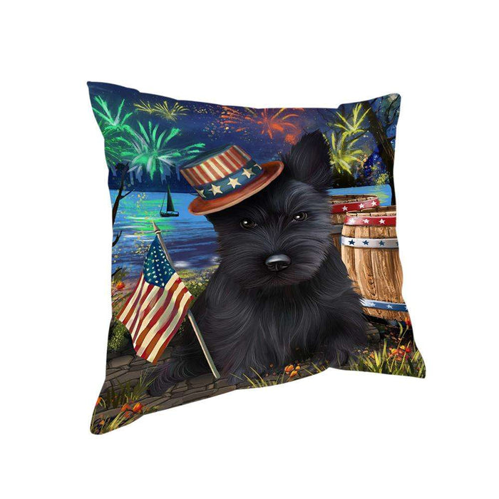 4th of July Independence Day Fireworks Scottish Terrier Dog at the Lake Pillow PIL60948