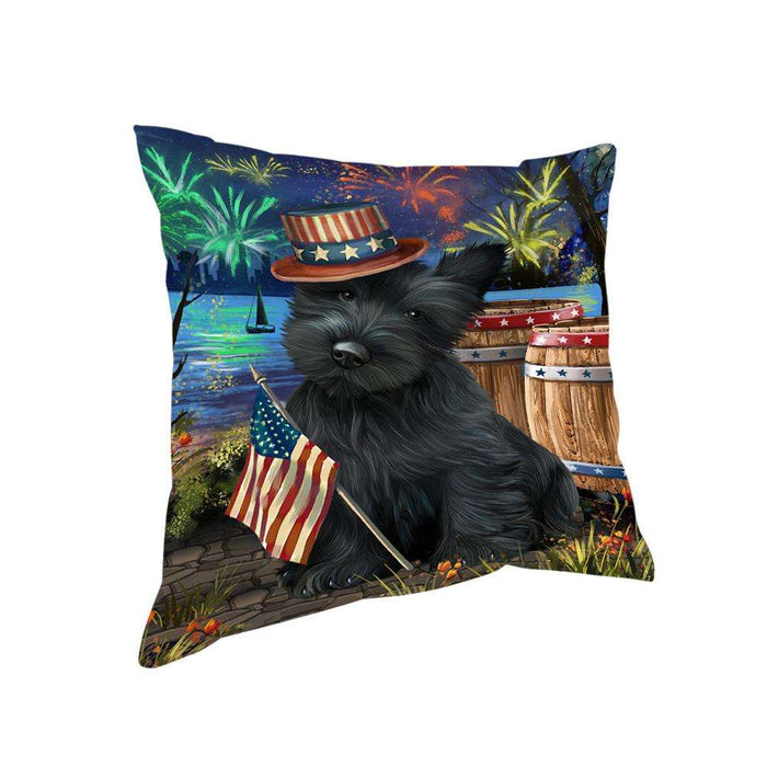 4th of July Independence Day Fireworks Scottish Terrier Dog at the Lake Pillow PIL60952