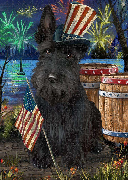 4th of July Independence Day Fireworks Scottish Terrier Dog at the Lake Puzzle with Photo Tin PUZL57516