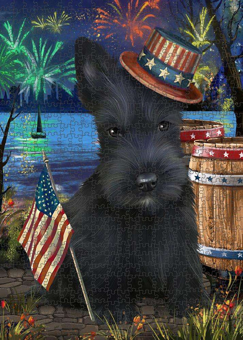 4th of July Independence Day Fireworks Scottish Terrier Dog at the Lake Puzzle with Photo Tin PUZL57519