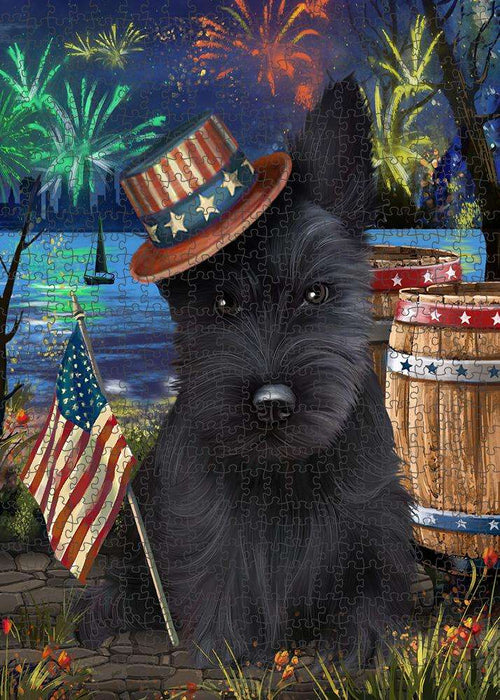 4th of July Independence Day Fireworks Scottish Terrier Dog at the Lake Puzzle with Photo Tin PUZL57525