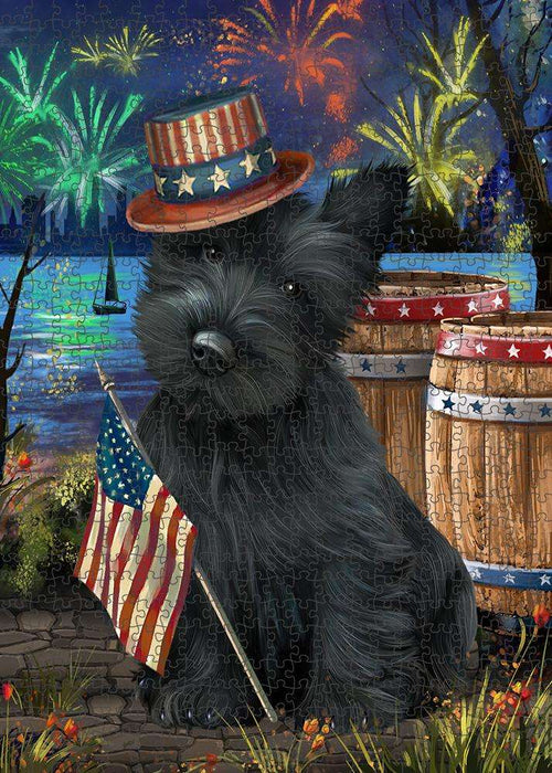 4th of July Independence Day Fireworks Scottish Terrier Dog at the Lake Puzzle with Photo Tin PUZL57528